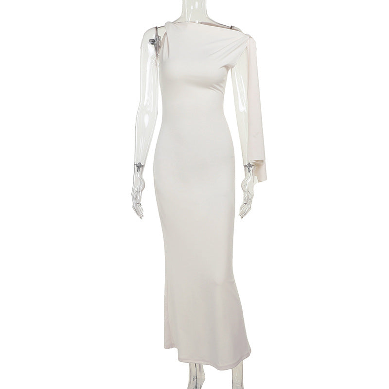 Dame Elegant Maxikjole med asymmetrisk ærme og figursyet snit Skovae