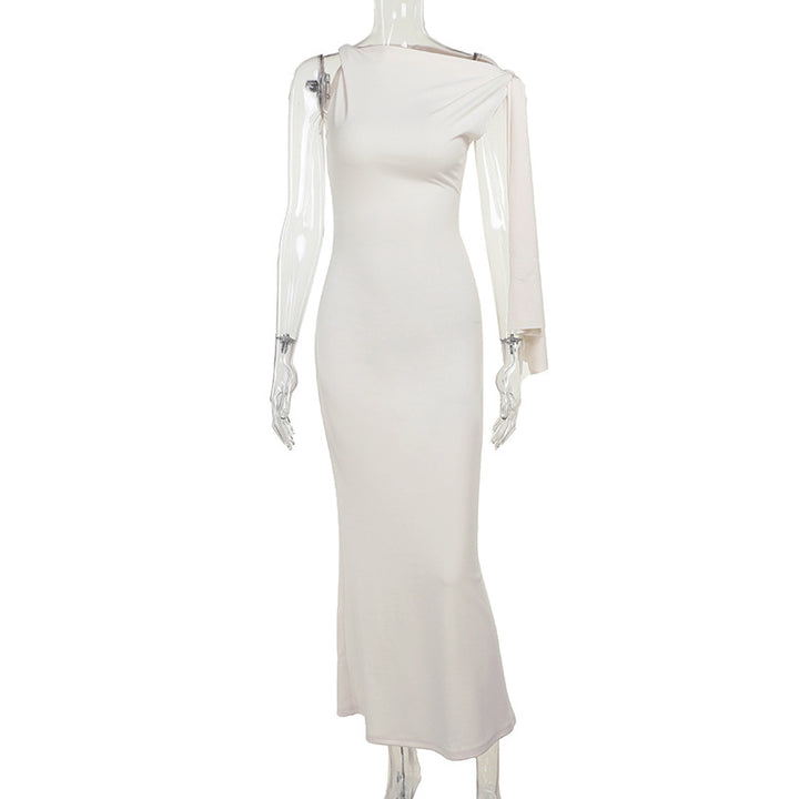 Dame Elegant Maxikjole med asymmetrisk ærme og figursyet snit Skovae