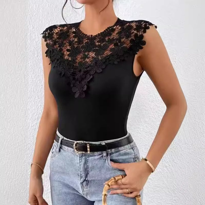 Dame Floral Spids-Detalje Bodysuit Stilla