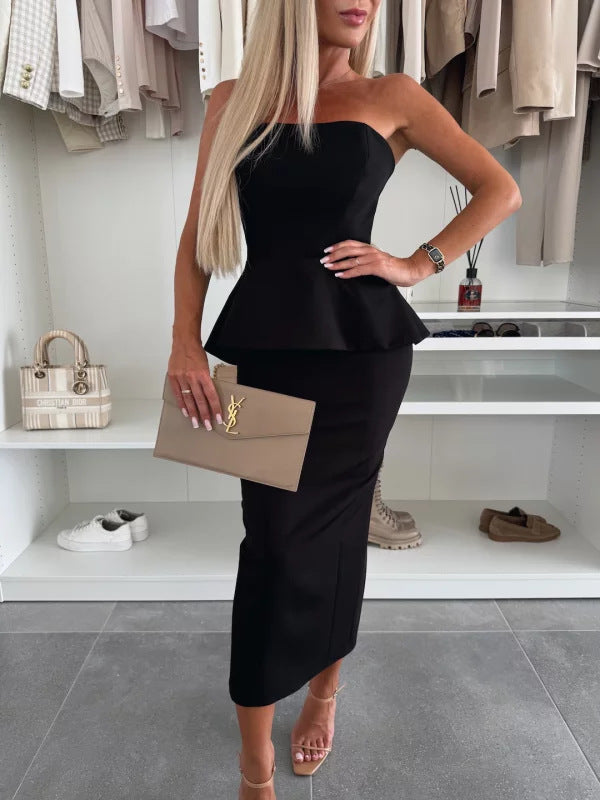 Dame Peplum Kjole med skulderfri design og figursyet silhuet Stilla