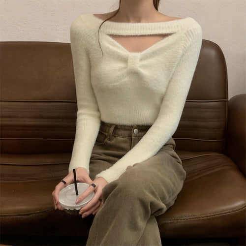 Damer Elegant Strik Top med Fashionable Udsnit