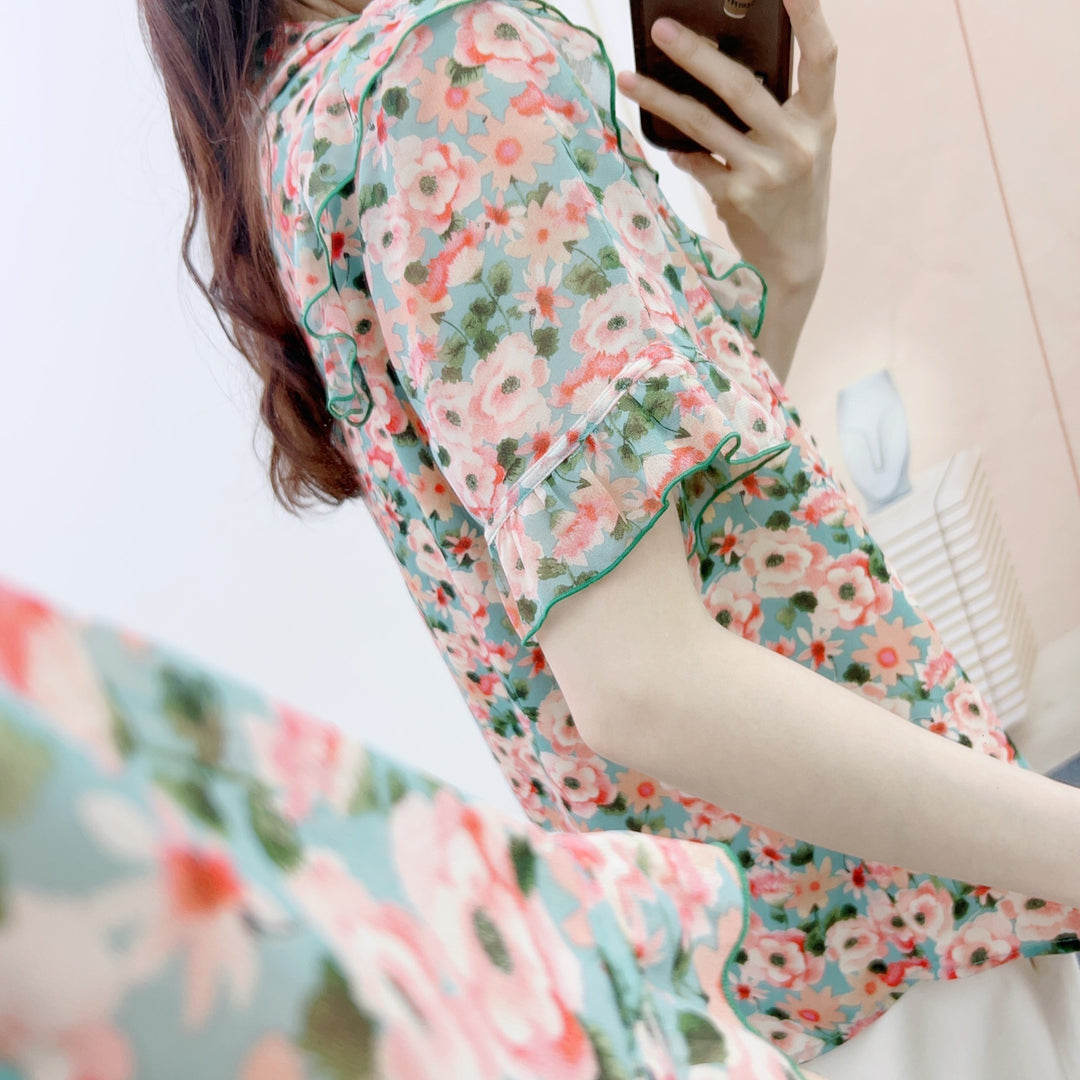 Dame Gennemsigtig Bluse med flæse-detaljer og blomster mønster Stilla