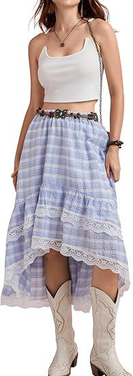 Dame Boho Maxi-nederdel med asymmetrisk kant og spids dekoration Skovae