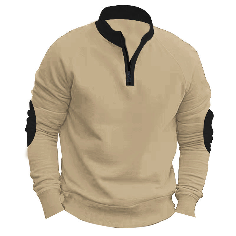 Herrer moderigtig fleece-pullover med halvmens lynlås og kontrasterende albue-patches Stilla