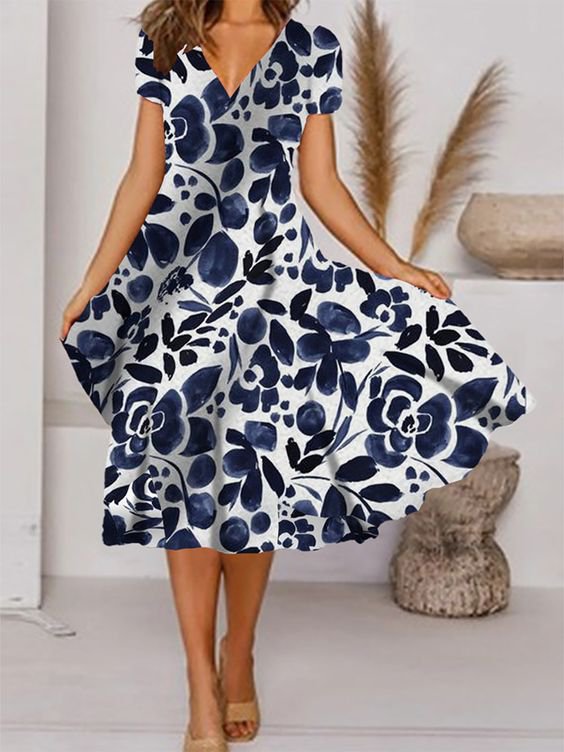 Stilla | Chic Floral Print V-Hals Kortærmet Dress