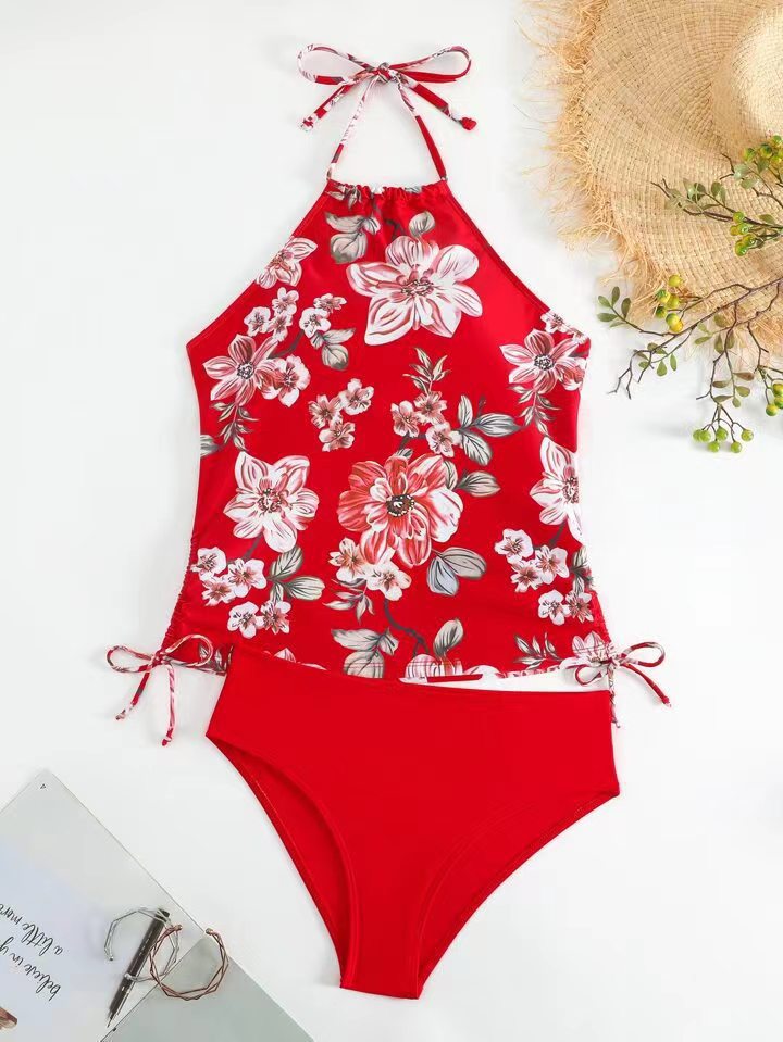 Dame Tankini-sæt med blomstret top og høj talje Stilla