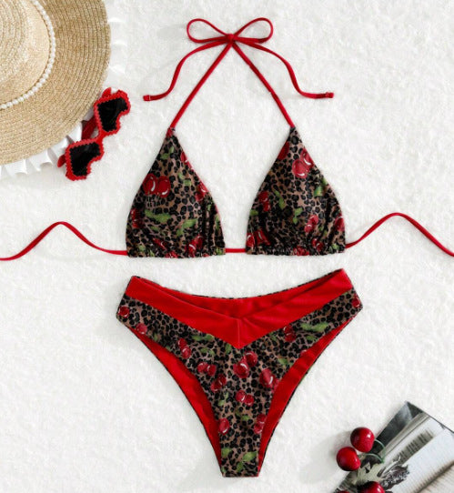 Dame Triangel-Bikini med floralt leopardmønster og justerbare stropper Stilla