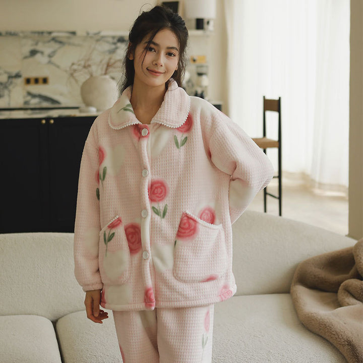 Damer Fluffy Jakke med blomstret Design Stilla