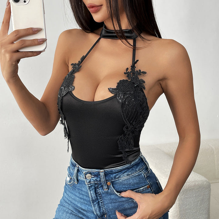 Dame bodystocking med pyntede spidsapplikationer Stilla