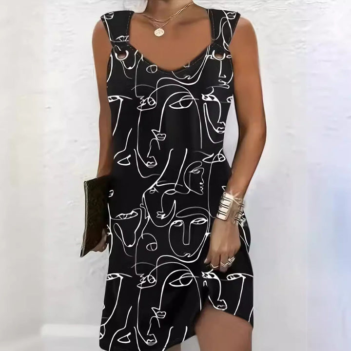 Stilla | Chic Sommer Gade Print Abstrakt Knap Design Kjole