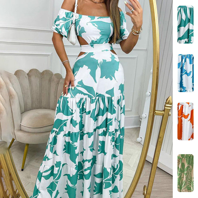 Kvinders off-shoulder maxi kjole med udskæringsdetaljer og flæser Stilla