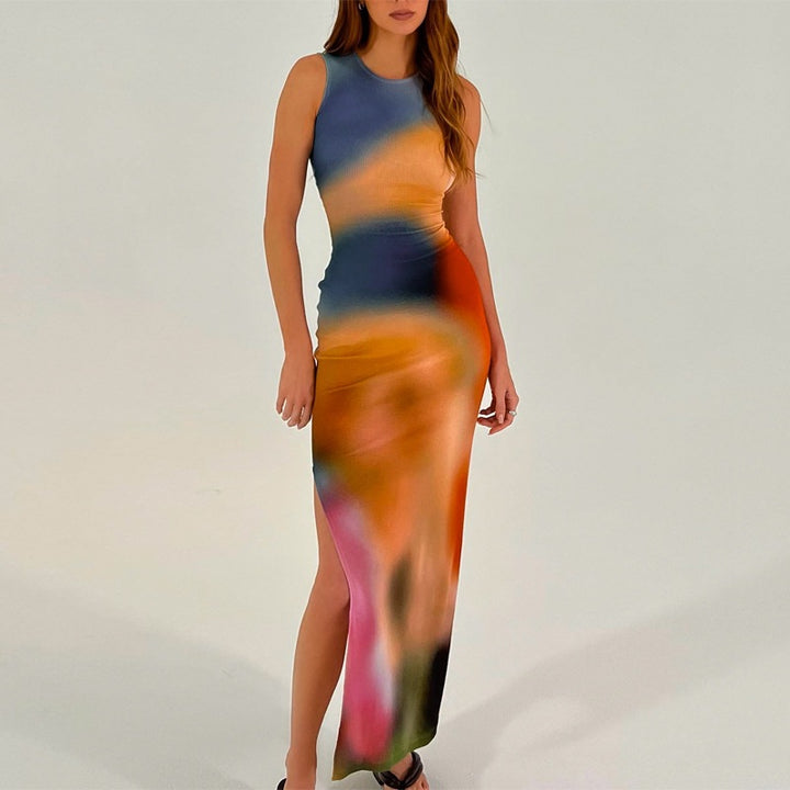 Dame Trendy abstrakt tryk Maxi kjole Stilla
