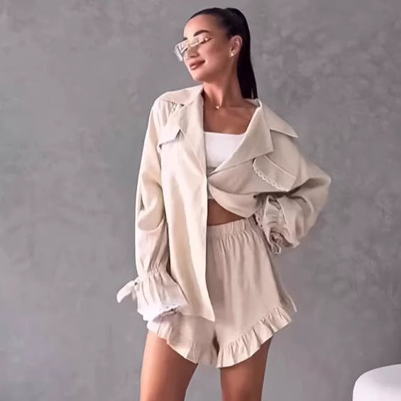 Dame Løs og luftig Bluse-Shorts-Sæt med Rynkedetaljer Stilla