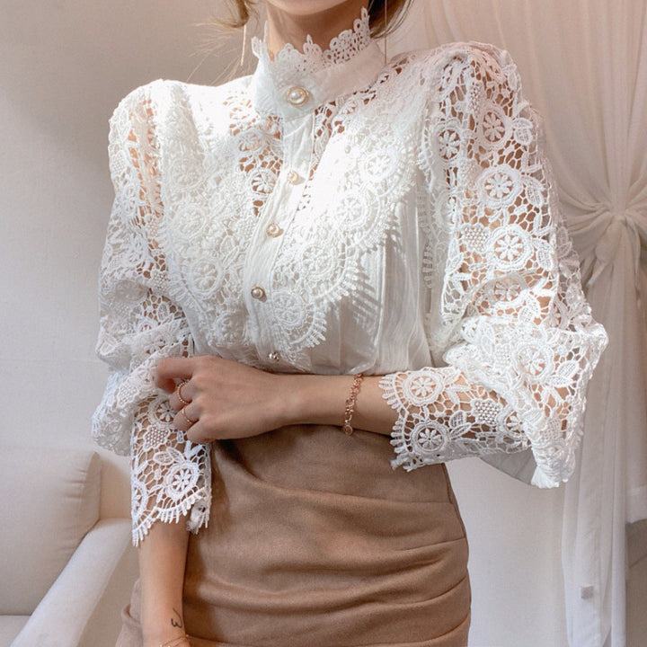 Kvinder elegant blonde bluse med høj krave Stilla