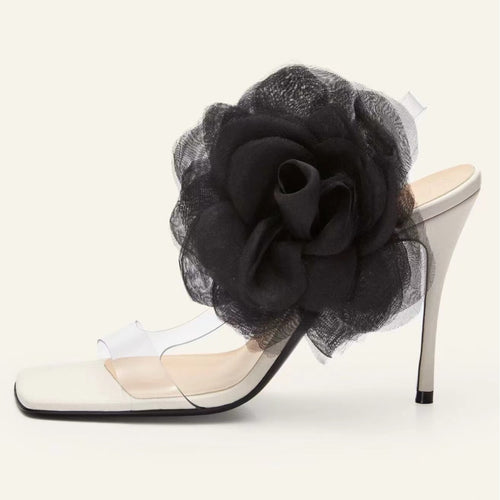 Femme Open-Toe Blomsterprydede Hæl Mules Stilla