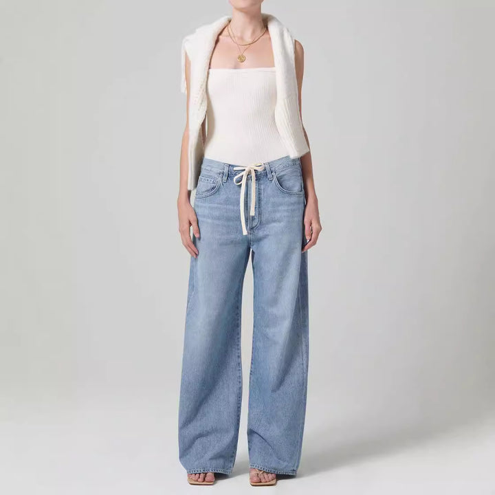 Dame bred denim-bukser med justerbar talje og afslappet pasform Stilla