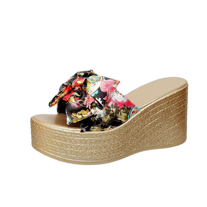 Dame elegante plateau sandaler med glamourøst sløjfe-design og florale accenter Stilla