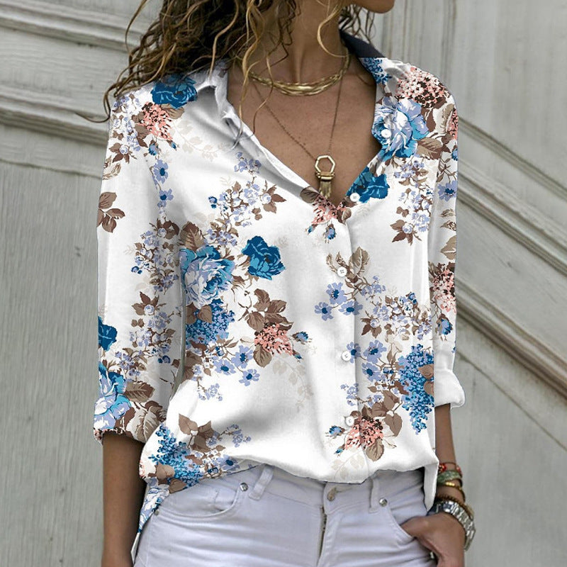 Dame bomuldsbluse med blomster mønster Stilla