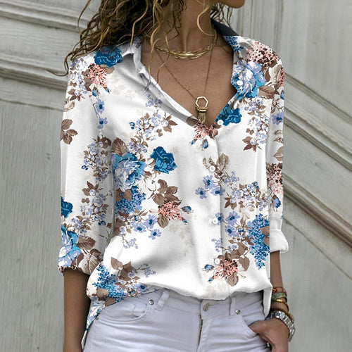 Dame bomuldsbluse med blomster mønster Stilla
