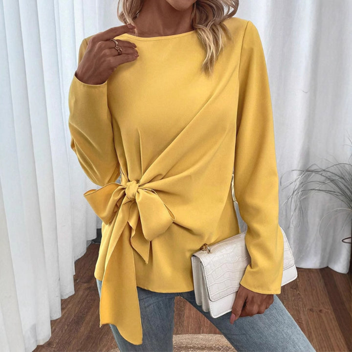 Dame elegant top med asymmetrisk knude-design og lange ærmer Stilla