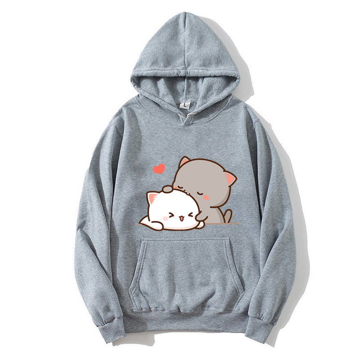 Kvinders hætte sweatshirt med sødt katte design Skovae