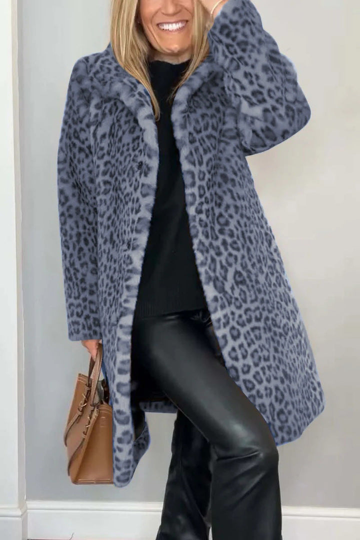 Stilla | Frakke Faux Fur Plus Size Pasform Dyreprint Åben Front Reverskrave