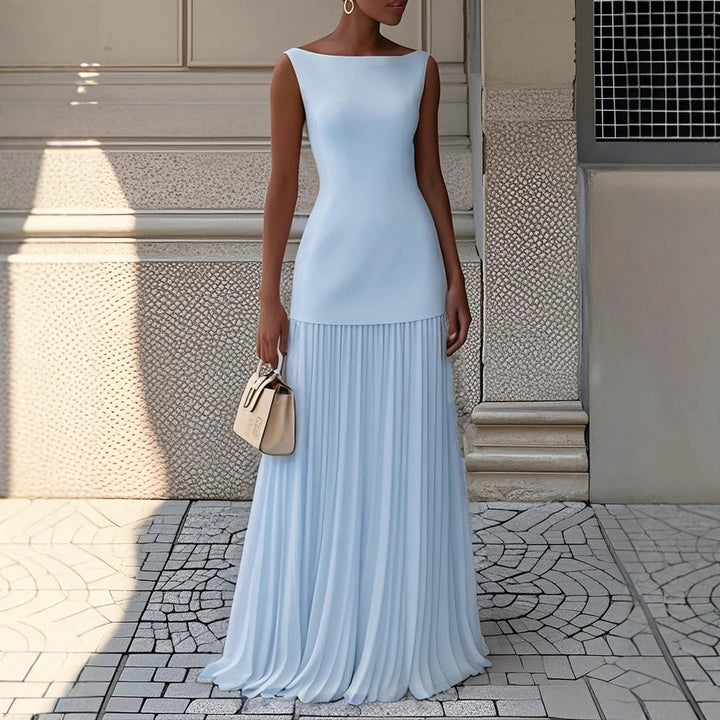 Damer Elegant Maxi Kjole med Højskåret Top og Plisseret Nederdel