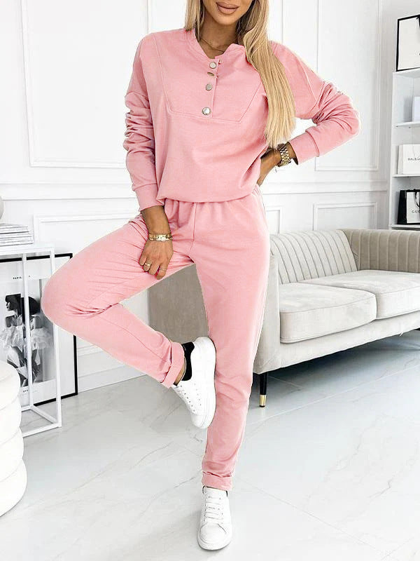 Dame elegant Lounge-set med knapdetaljer og blødt stof Stilla