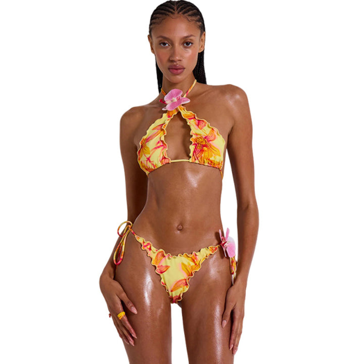 Dame bikini-sæt med floralt design og halterneck-stropper Stilla