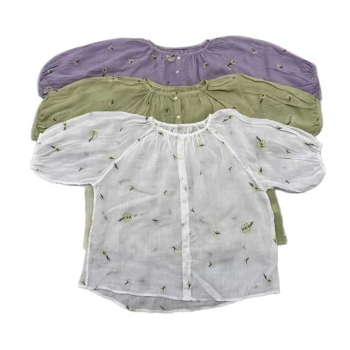 Dame Bestickt Oversize Knapbluse Stilla