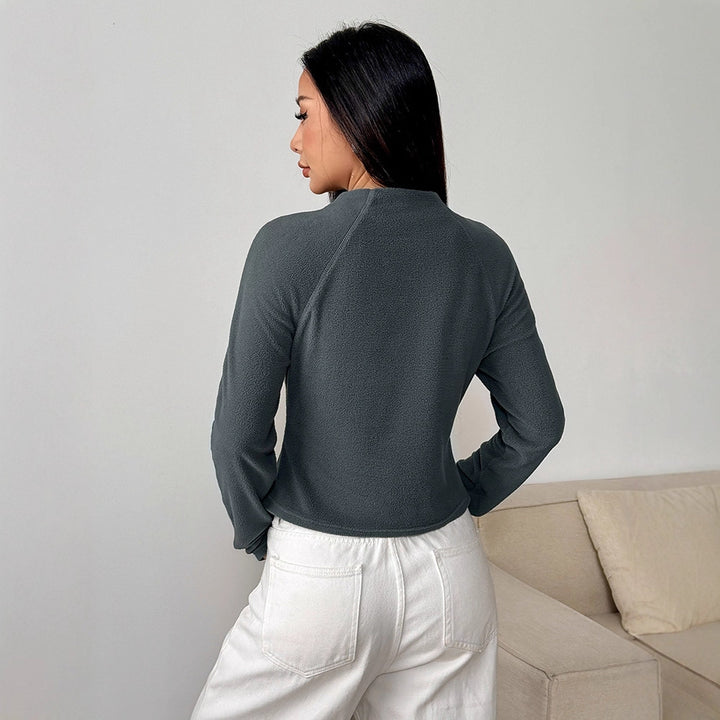 Dame sporty fleece top med høj krave og lynlås Skovae