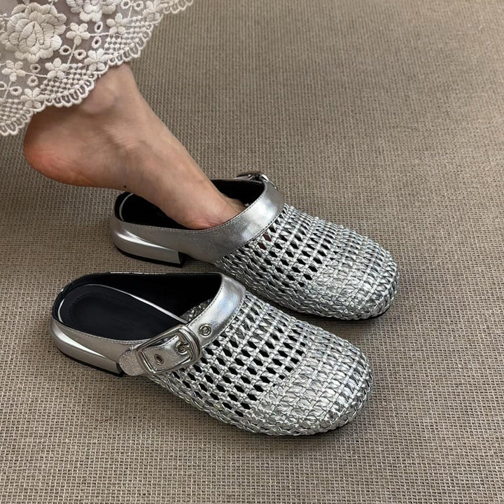 Dame åndbare vævede clogsandaler med justerbar rem Stilla