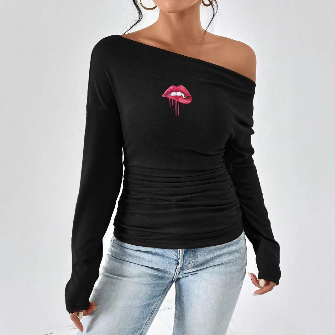 Dame Off-Shoulder Langærmet Skjorte med Rynkning Stilla