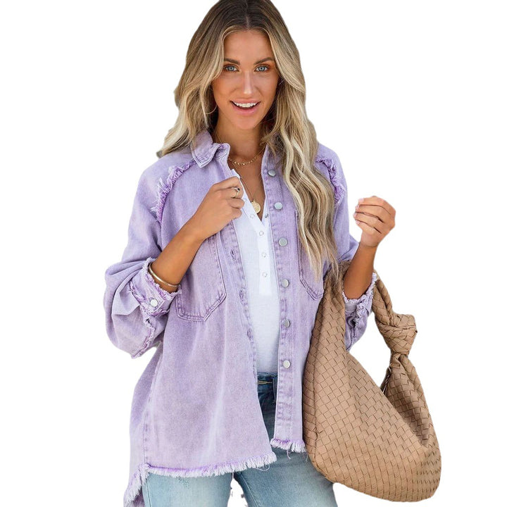 Kvinder Oversized Denim Skjorte med Frynser Stilla