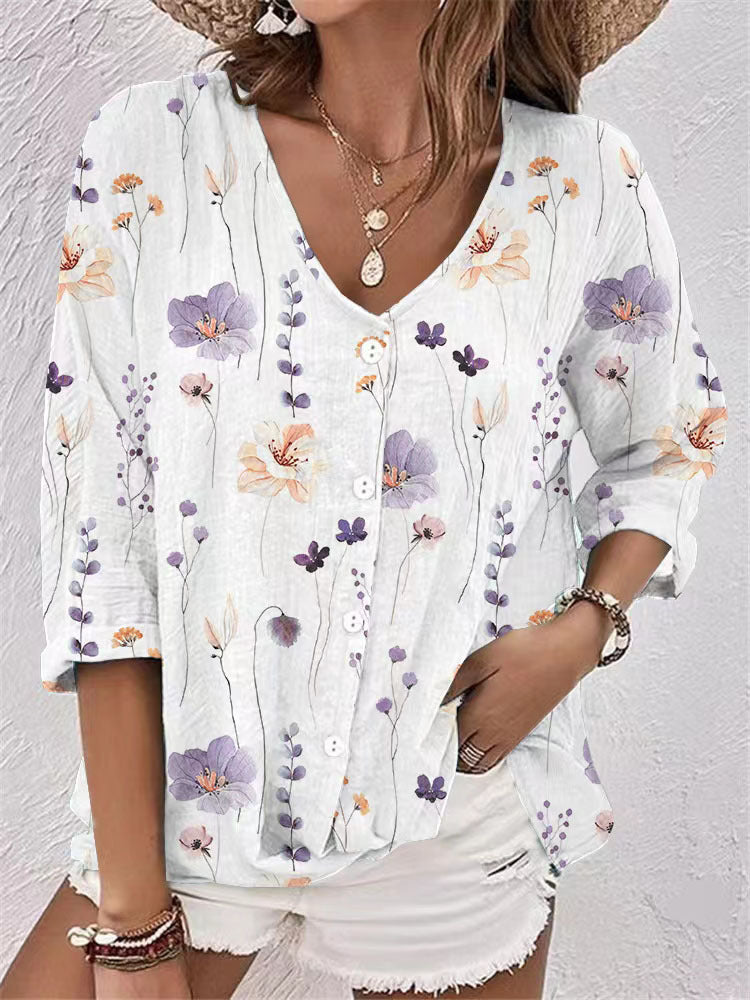 Dame Legende Bluse med blomsterdesign og knapper Stilla