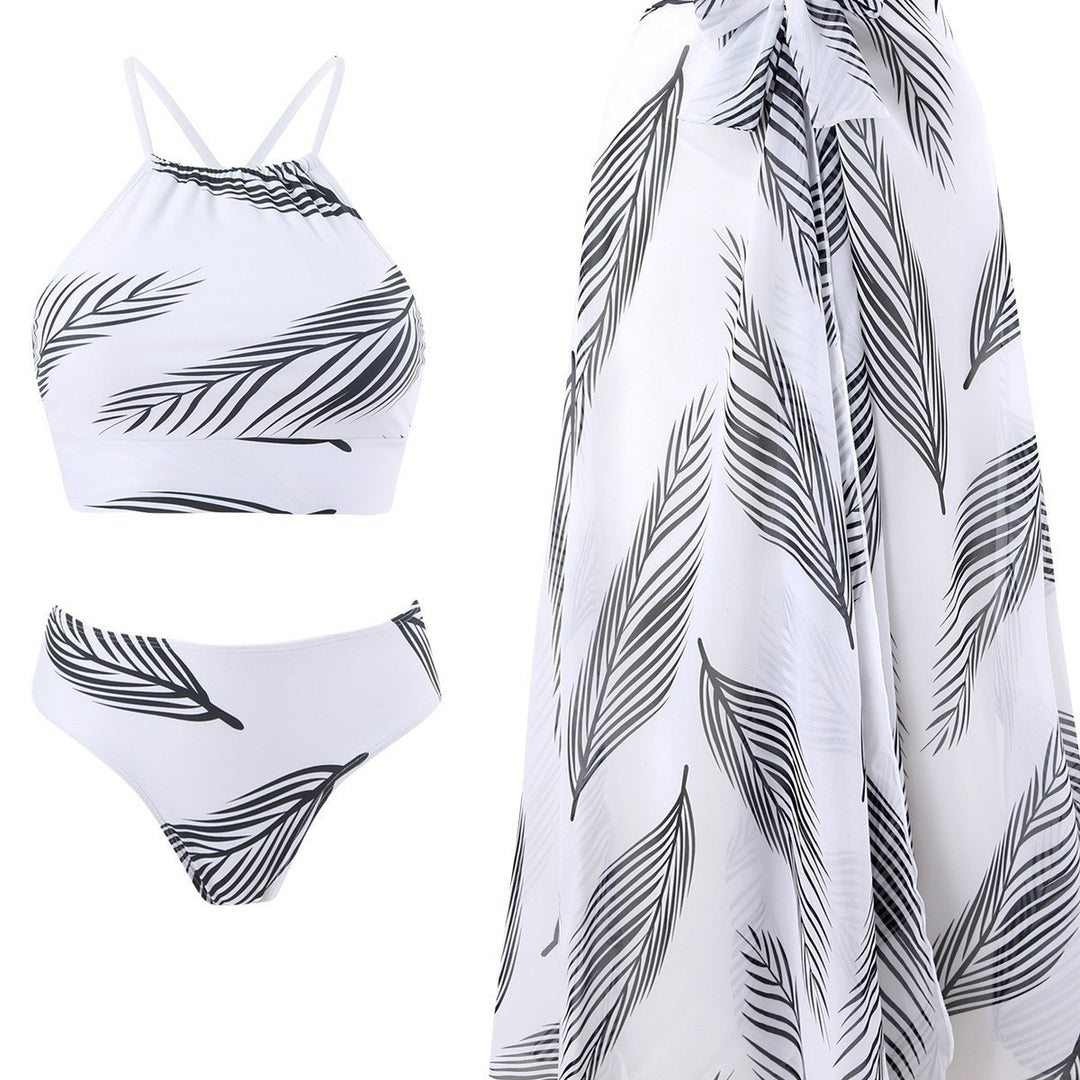 Dame bikini-sæt med svajende indpakningsskørt og elegant palmebladmønster Stilla