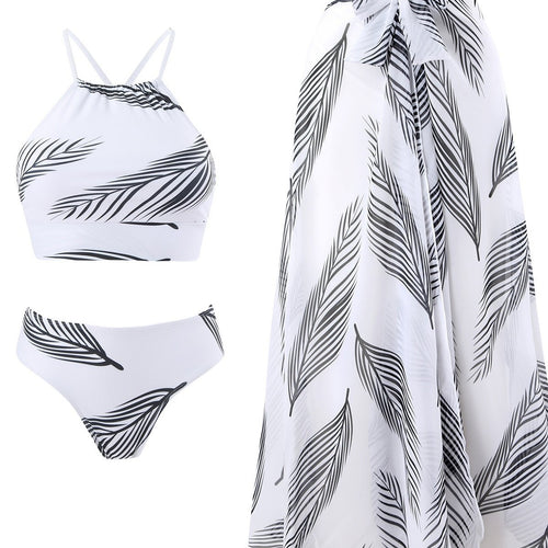 Dame bikini-sæt med svajende indpakningsskørt og elegant palmebladmønster Stilla