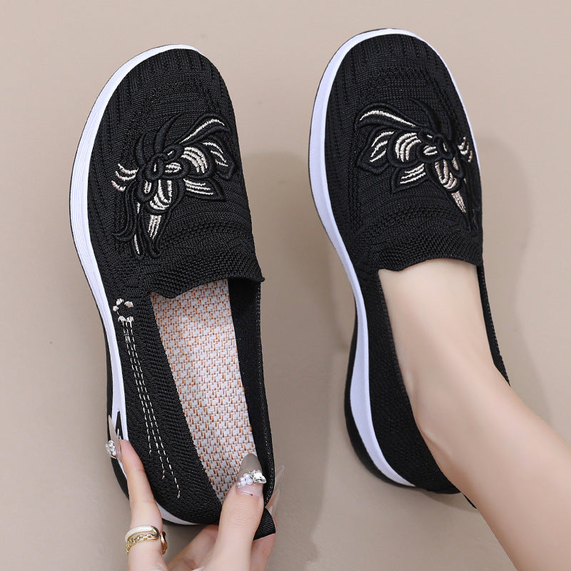 Femme Broderet Slip-On Komfort Sneakers med Fleksibelt Strikket Overdel Stilla