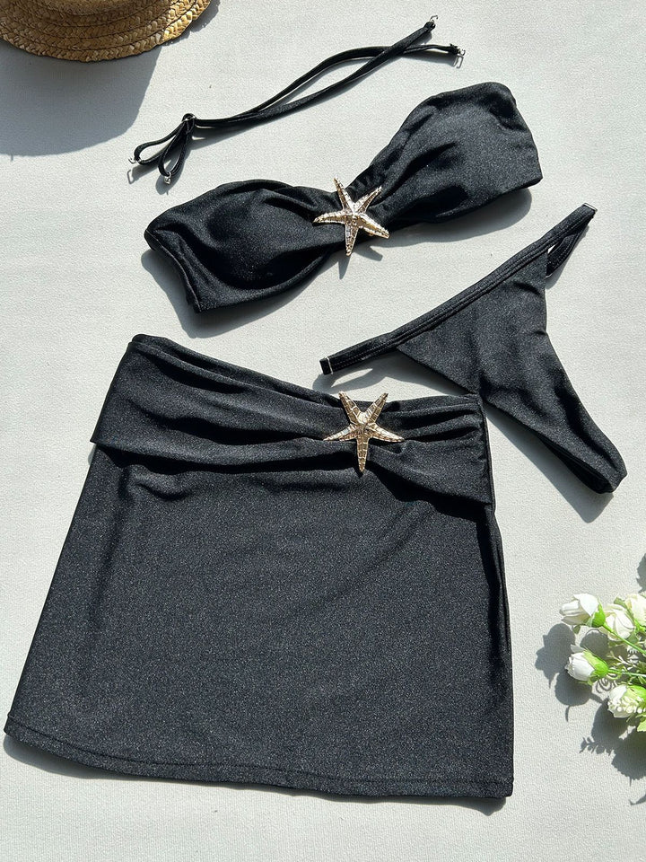Dame Bandeau-bikini-sæt med smart flæseudsmykning og moderigtige nederdel Skovae