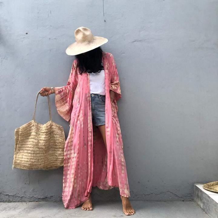 Dame Strandkaftan i let chiffon med unikt mønster Stilla