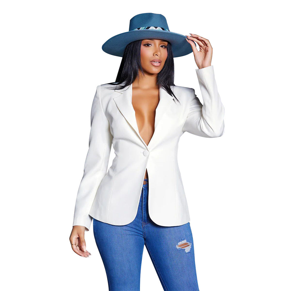 Dame elegant blazer med figursyet snit og dyb V-hals Stilla