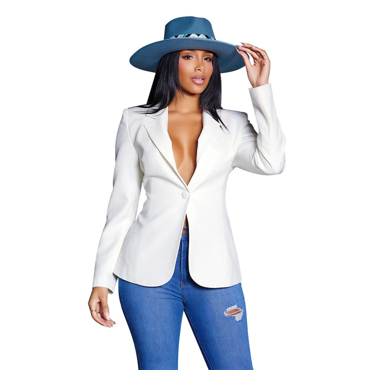 Dame elegant blazer med figursyet snit og dyb V-hals Stilla