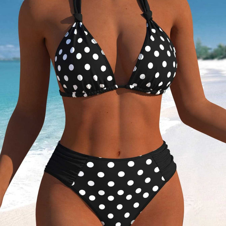 Dame Højskåret Triangel-Bikini med prikket design og justerbare stropper Skovae