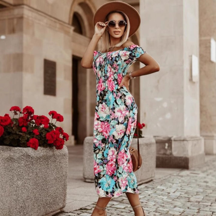 Dame Blomster Off-Shoulder Maxikjole Stilla