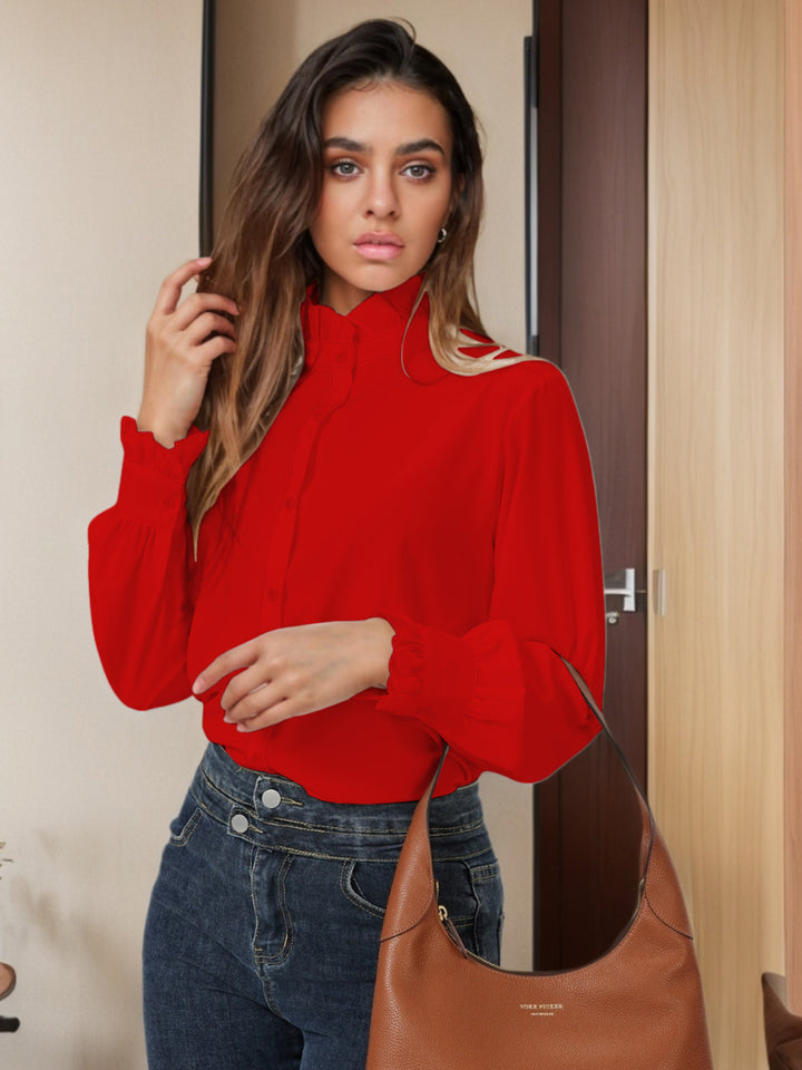 Dame elegant bluse med flæser Stilla