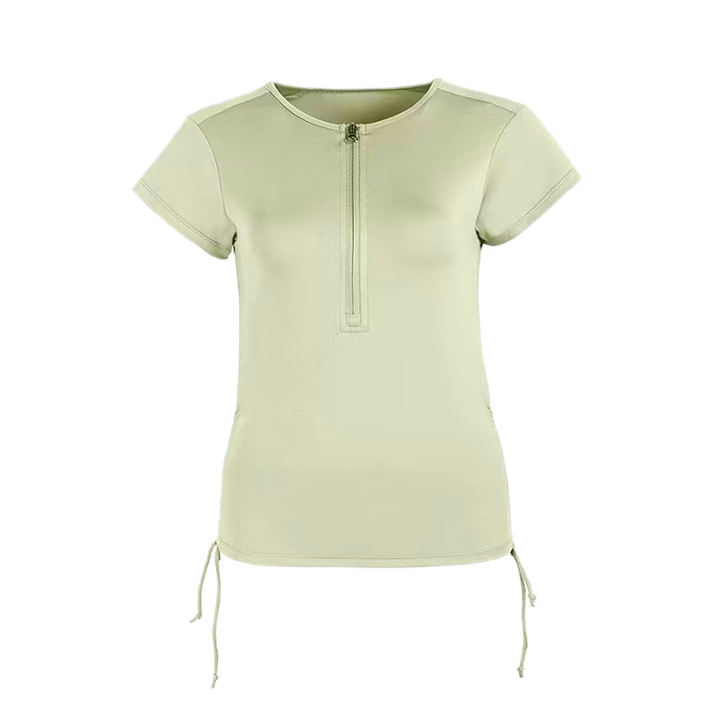 Dame Funktions-T-Shirt med raffineret ruffles design og halv lynlås Stilla