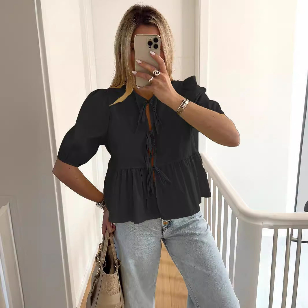 Dame luftig bluse med rynk Stilla