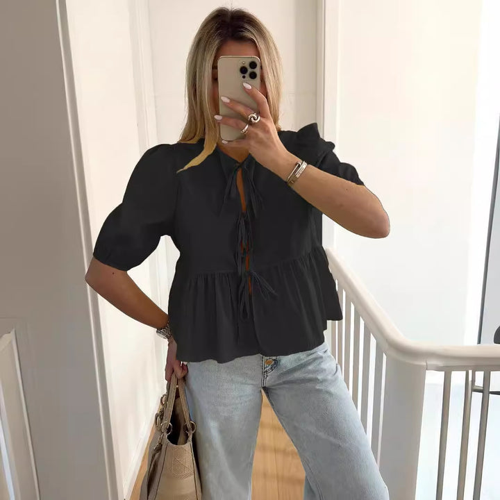Dame luftig bluse med rynk Stilla