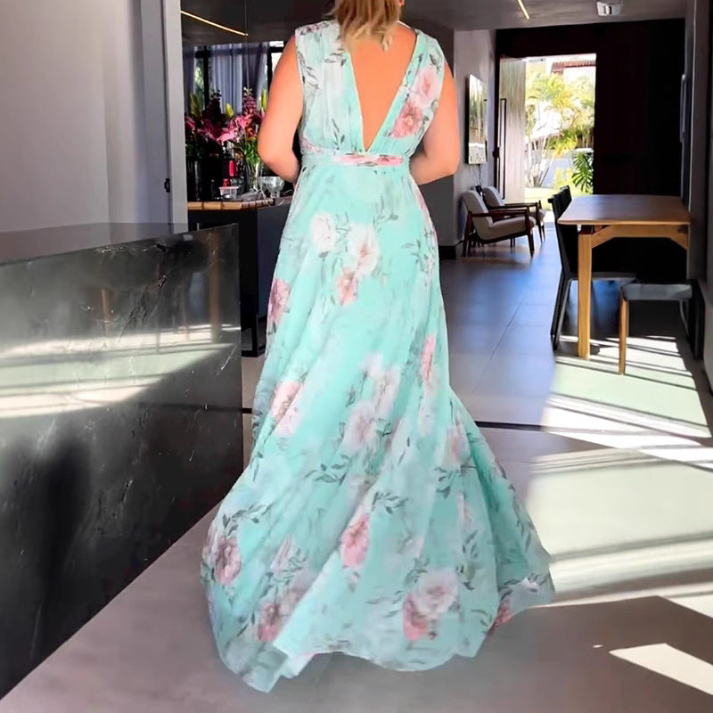 Dame Maxikjole med flydende chiffon og romantisk blomsterbroderi Stilla