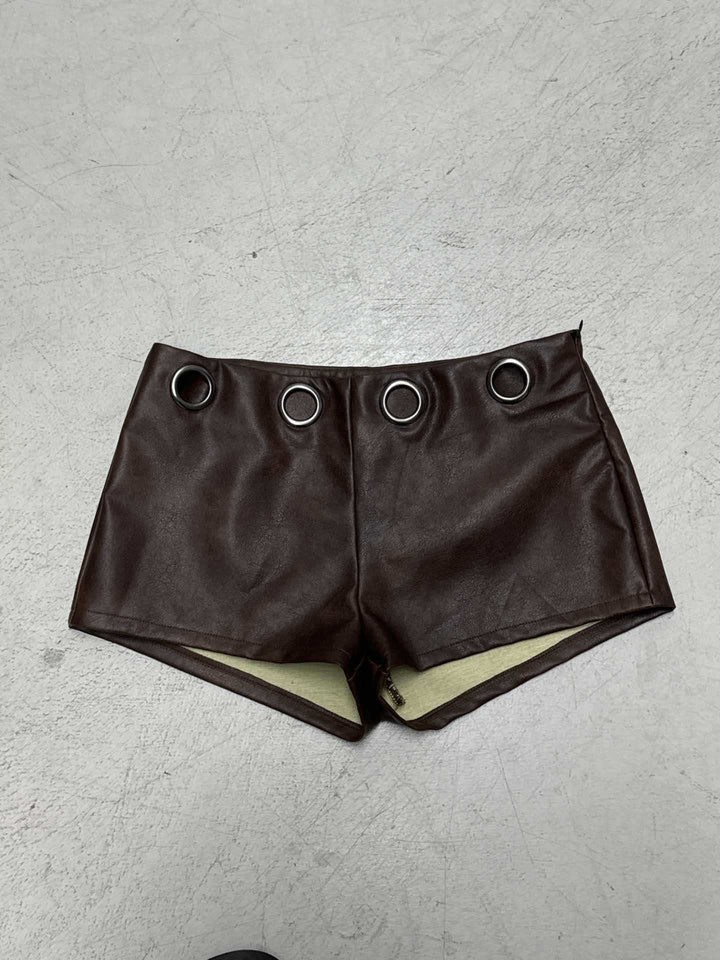 Dame Kunstlæder-short med dekorative øjer Skovae